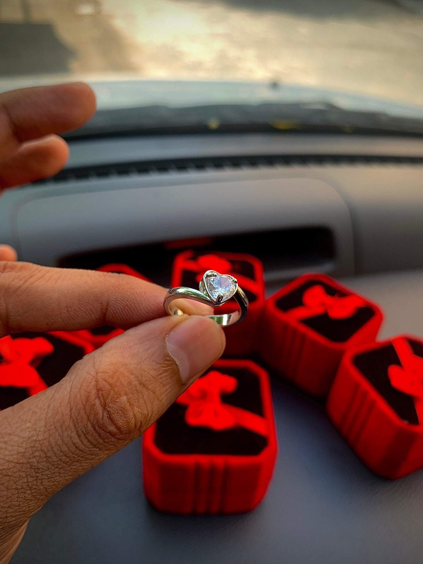 Adjustable Crystal Heart Ring With VelVet Box
