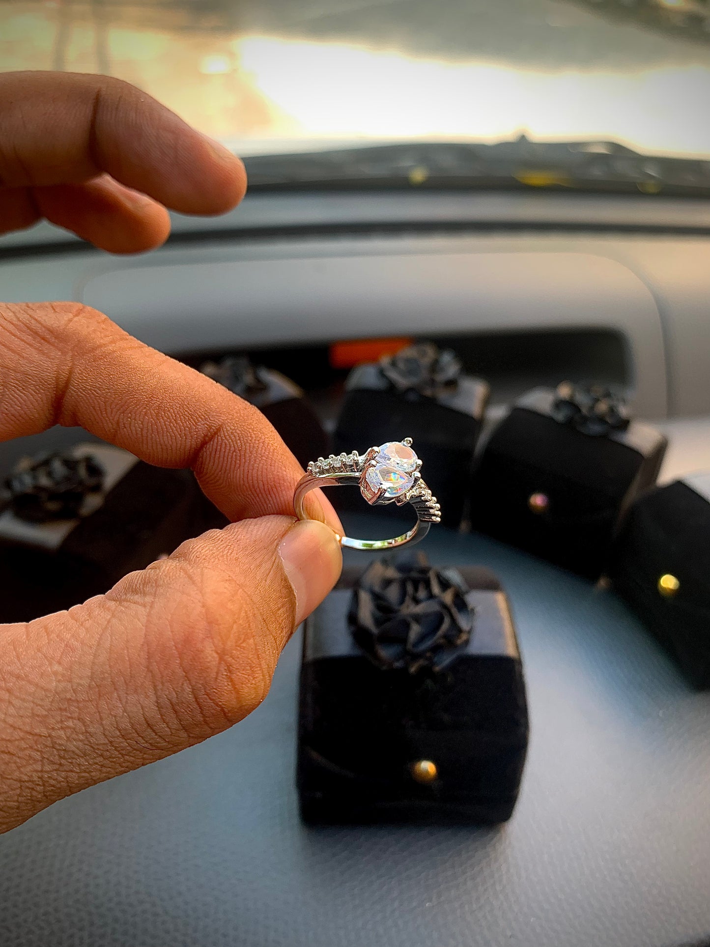 Double Stone Adjustable Ring With Velvet Box