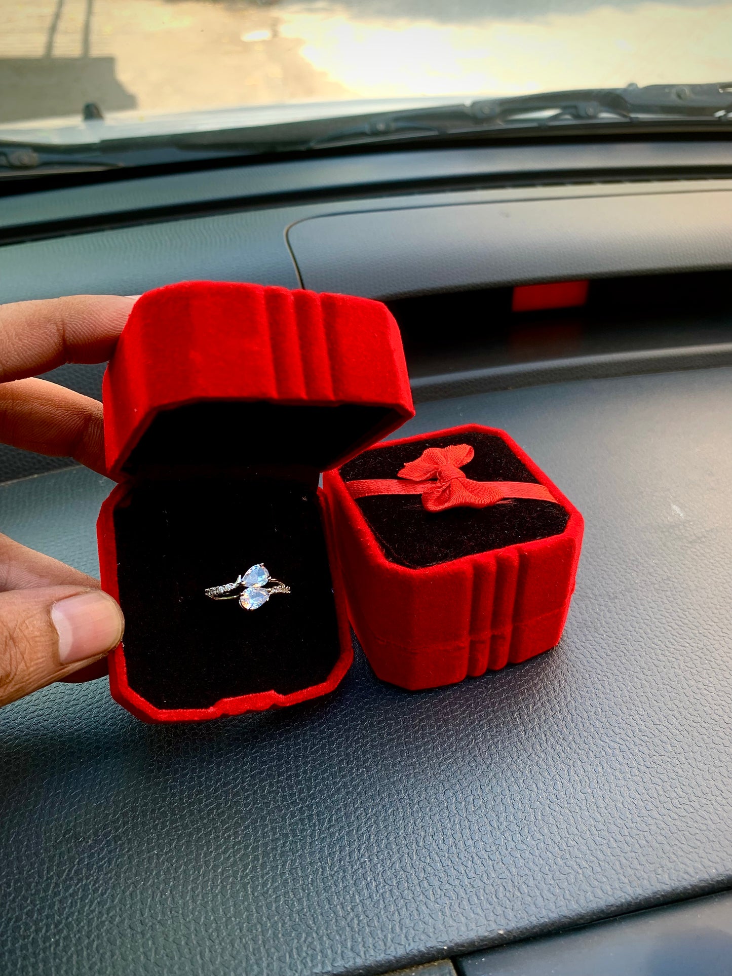 Double Stone Adjustable Ring With Velvet Box