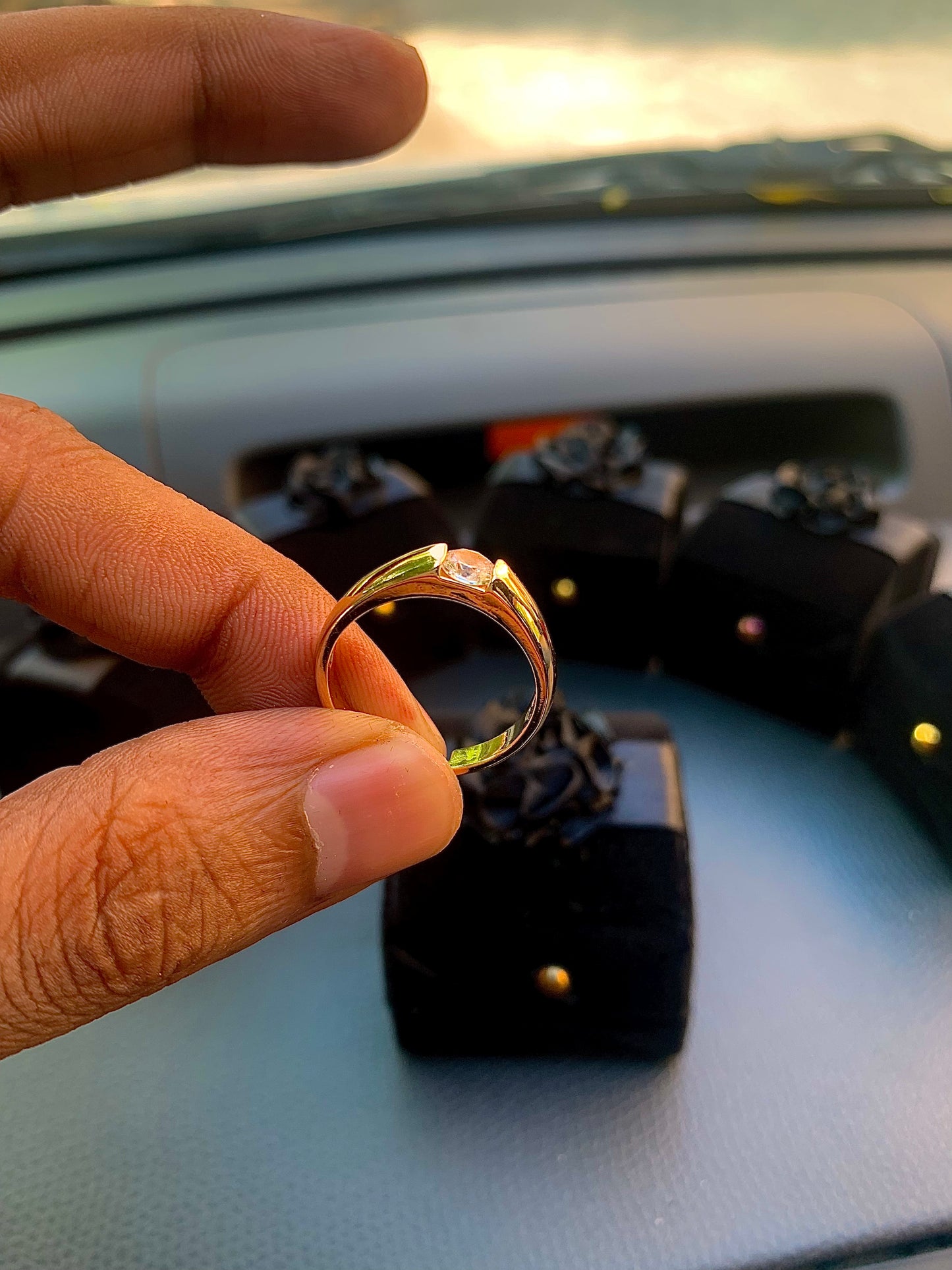 Adjustable Gold Crystal Ring With Velvet Box