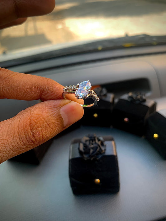 Double Stone Adjustable Ring With Velvet Box